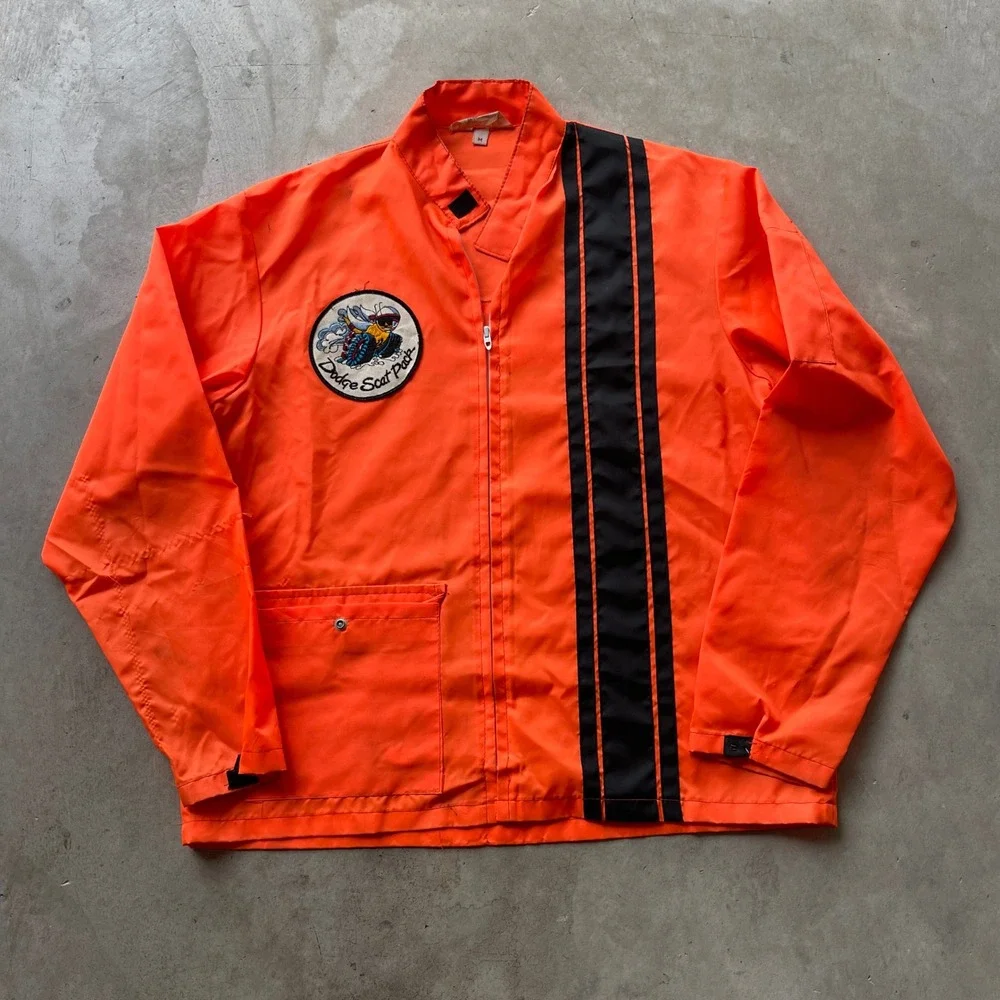 Vintage 70s Dodge Scat Pack Racing Jacket Orange Black Stripe Mopar Medium